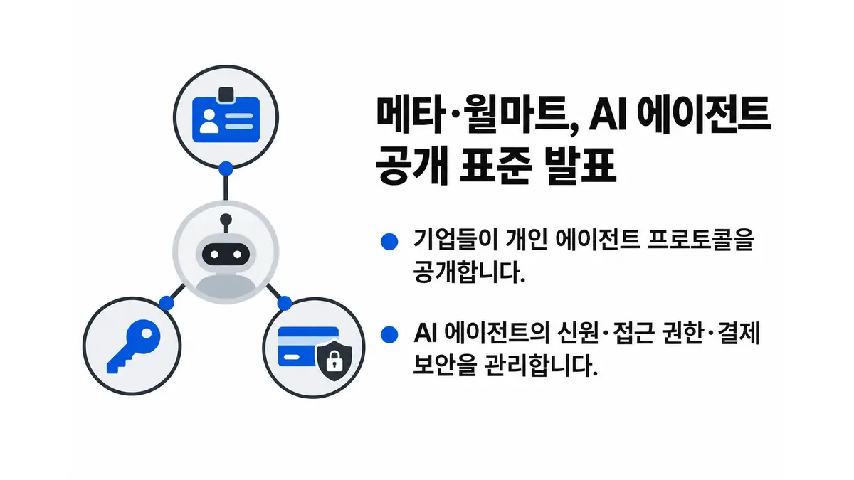 메타·월마트, AI 에이전트 공개 표준 발표 — 기사 주제를 표현한 AI 생성 개념 삽화