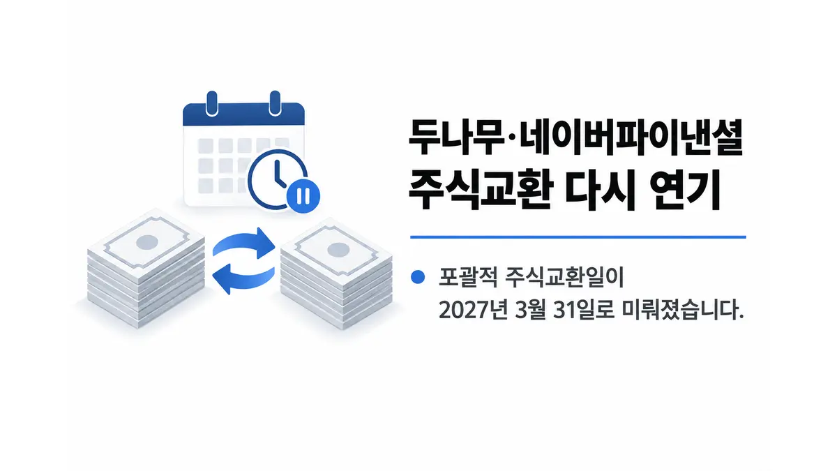 두나무·네이버파이낸셜 주식교환 연기 — 기사 주제를 표현한 AI 생성 개념 삽화